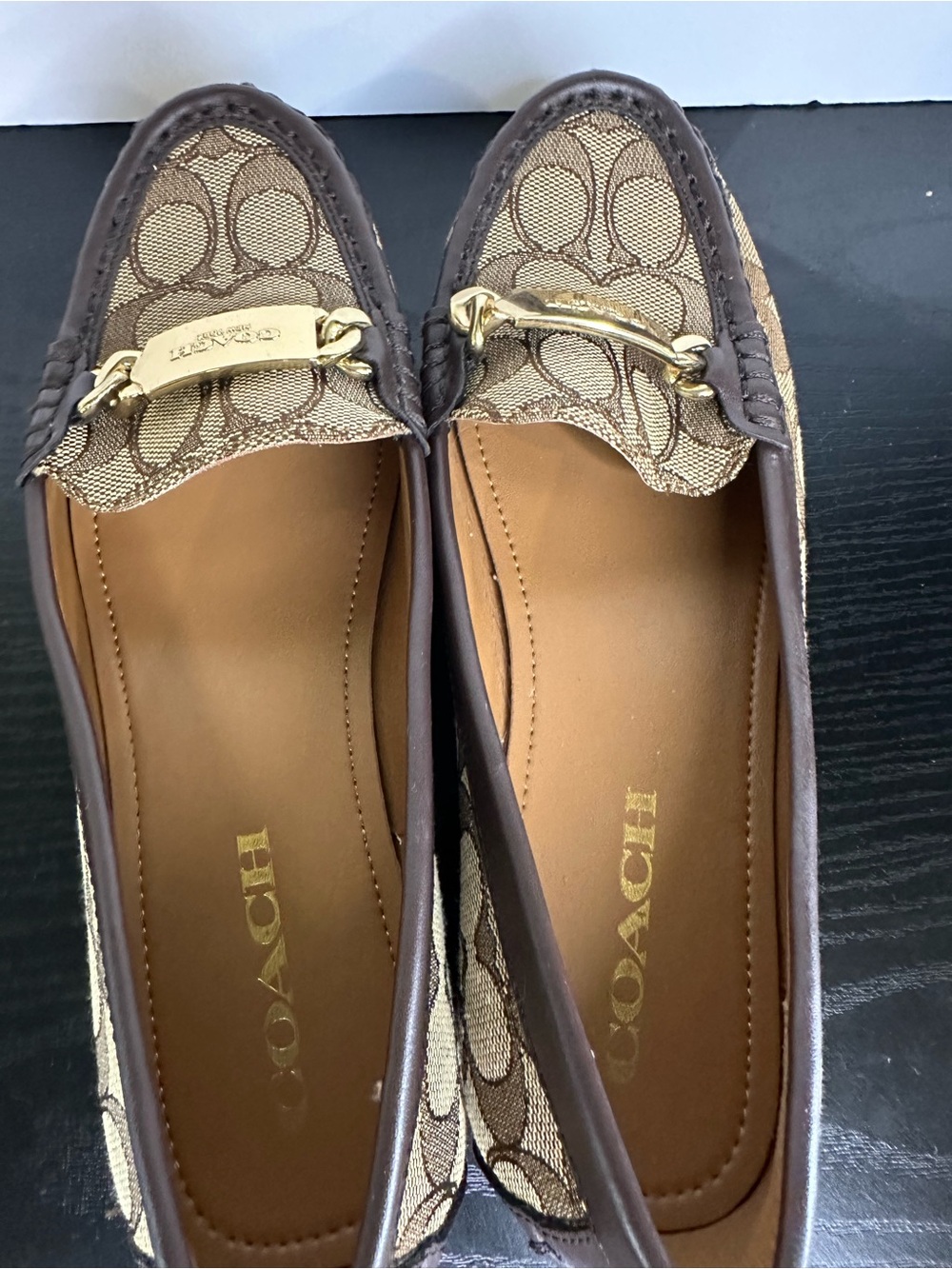 COACH A01918 Signature Olive Jacquard with Leather Gold-Tone Loafers Size 7.5 - Picture 6 of 10